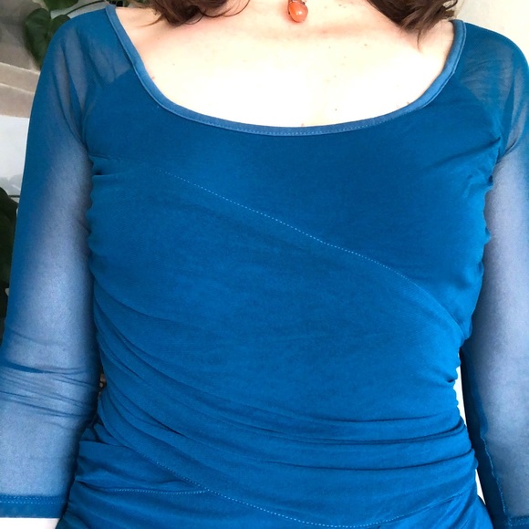 Bardot Ruched Mesh Bodycon Blue Mini Dress S - Picture 8 of 12